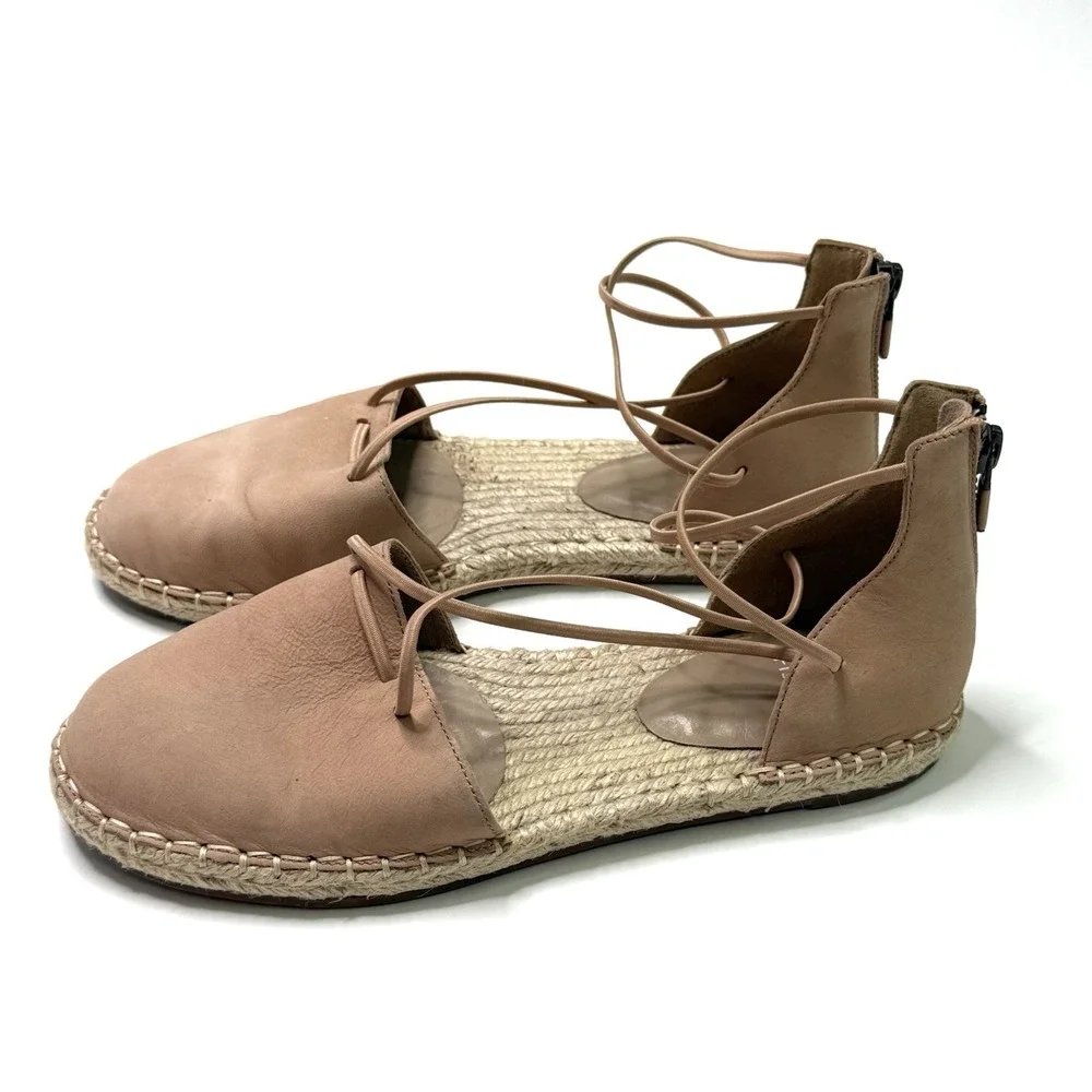 Eileen Fisher Lace-Up Tan/Pink Suede‎ Espadrille Sandal Size 7.5 Strappy Zip